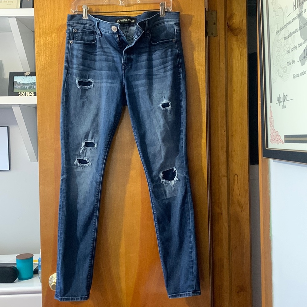 Express Size 12R Ripped Jeans - navy blue wash
